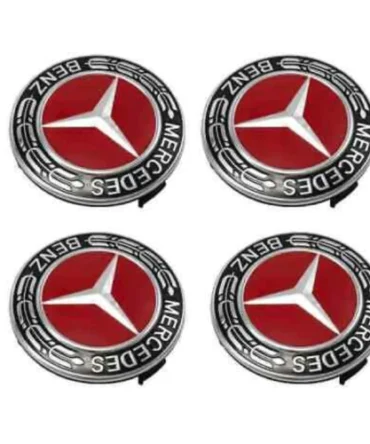 Set of 4 Red Mercedes alloy wheel caps 75mm
