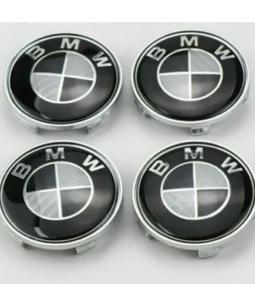 4x BMW Black Carbon Style Alloy Wheel Centre Caps 68mm