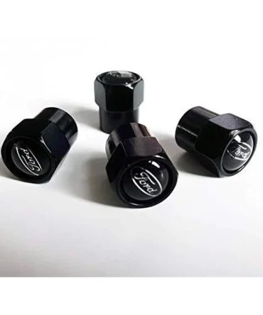 Ford black top set of four black gloss metal car valve tyre dust cap