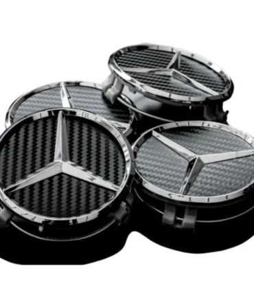 Set of 4 Black Carbon Mercedes alloy wheel caps 75mm