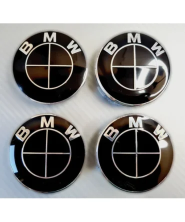 Set of 4 Black BMW alloy wheel centre caps 68mm
