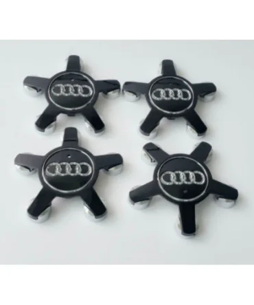 Audi Alloy 5 Star Spyder Wheel Centre Caps Black Hub Badge 135mm A3 A4 A5 A6