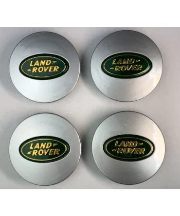 Set of 4 Silver & Green Land Rover alloy wheel caps 63mm